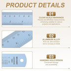 HARFINGTON 6pcs Metal Straight Ruler 15cm Metric SAE Aluminum Alloy Measuring Rulers Scale Tool with Hole for Measure Study Reading Classroom Office, Light Blue