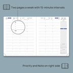 POPRUN Weekly Planner 2025-2026, 7.25'' x 8.5'', 15-Minute Hourly Appointment Book (July 2025-June 2026) with PU Leather Softcover, Monthly Tabs, Inner Pocket - Pacific Green