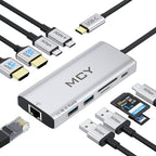 MCY USB C Hub,Laptop Docking Station Dual Monitor Single 8K,2x4K@60Hz,10 in 1 Type-C Multiport Adapter with 2 HDMI,PD100W,Extender Splitter,Card Reader,Ethernet Dock for Mac/Dell/HP/Surface/Steam Deck