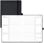 POPRUN Weekly Planner 2026 Calendar (Medium 6.75" x 8.75") 12 Months Notebook with Horizontal Layout, Leather Hardcover, Inner Pocket, 100GSM Thick Paper, Pen Holder - Black