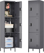 Metal Locker with Hooks and Ventilation Holes,Metal Storage Locker with Keys and Business Card Slof for Home,Gym,Garage,School,Office,66" H×15.75" W× 15.75" D,Assembly Required,Dark Grey