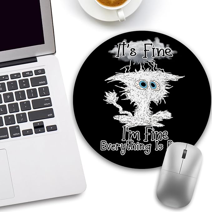 Cat Mouse Pad, Funny Black Small Round Mouse Pads for Desk, Mini Travel Mousepad for Work Wireless Computer Laptop, Office Desk Accessories, 8.6 x 8.6 inch