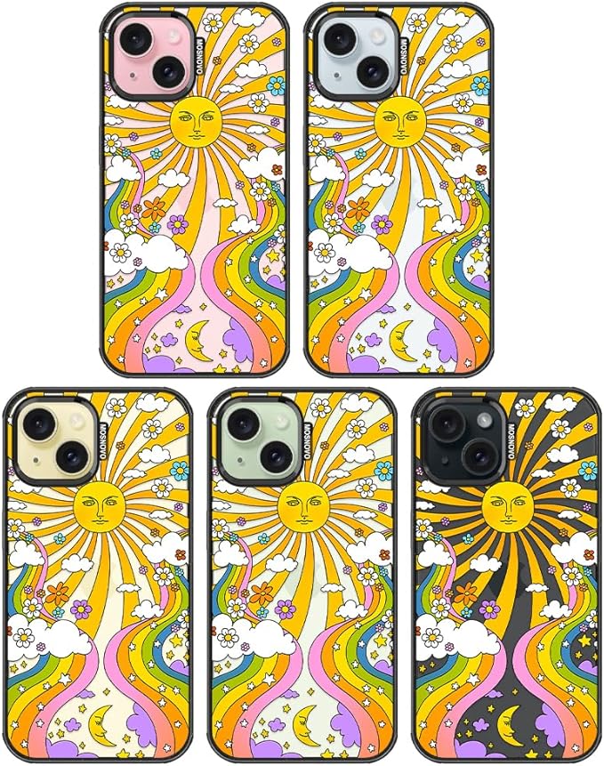 MOSNOVO Case for iPhone 15 Plus, [10ft 4X Military-Grade Drop Protection] Durable & Shockproof Phone Case Cover Design for iPhone 15 Plus / 14 Plus - 70's Psychedelic Groovy Art - Clear Black