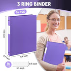 Henoyso 16 Pcs 3 Ring Binder 1/2'' Round Fits Letter Size 8. 5'' x 11'' Paper Plastic Flexible Binder Holds 100 Sheets with 1 Pockets Versatile Organizer for Office Home School (Purple)