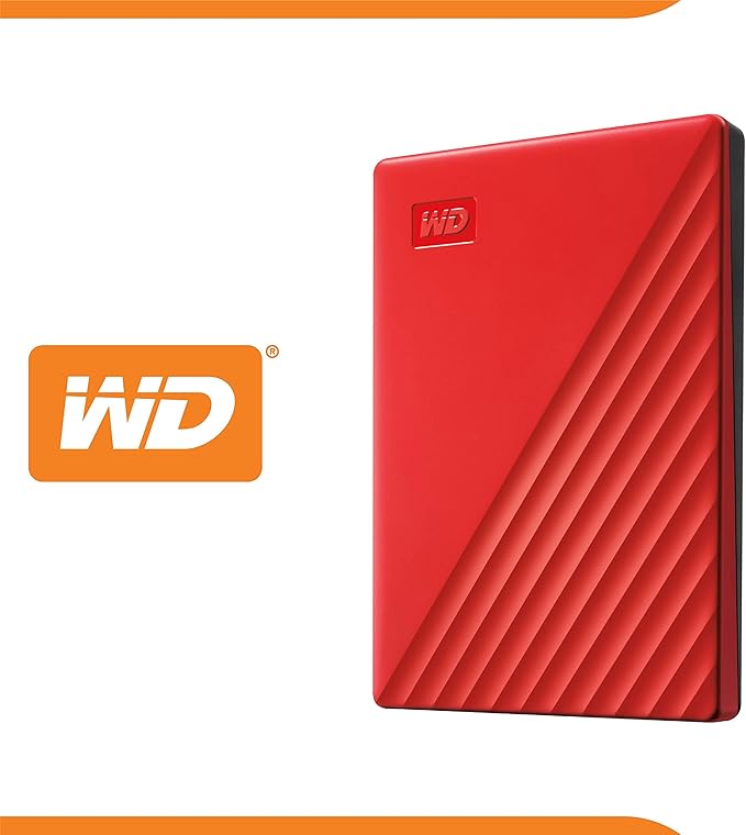 WD 5TB My Passport, Portable External Hard Drive, Red, Backup Software with Defense Against ransomware, and Password Protection, USB 3.1/USB 3.0 Compatible - WDBPKJ0050BRD-WESN