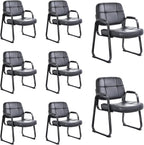 CLATINA Big & Tall Waiting Room Guest Chair with Bonded Leather Padded Arm Rest and Sled Base for Office Reception Lobby and Conference Desk, Black(8 Pack)