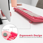 Wireless Keyboard,KOOTOP Cute Colorful 104 Keys Typewriter Retro Round Keycaps Keyboard for PC Laptop,Desktop,Windows, Home and Office Keyboards(Pink)