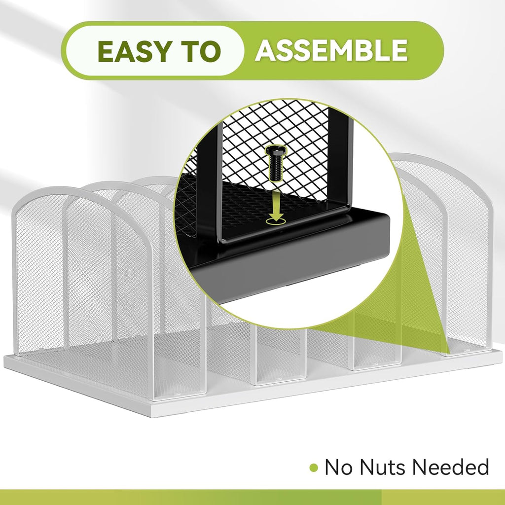 Desk File Organizer Vertical 7 Sections Mesh File Sorter Paper Storage Organizer for Desk, Office Organization File Holder Rack, White