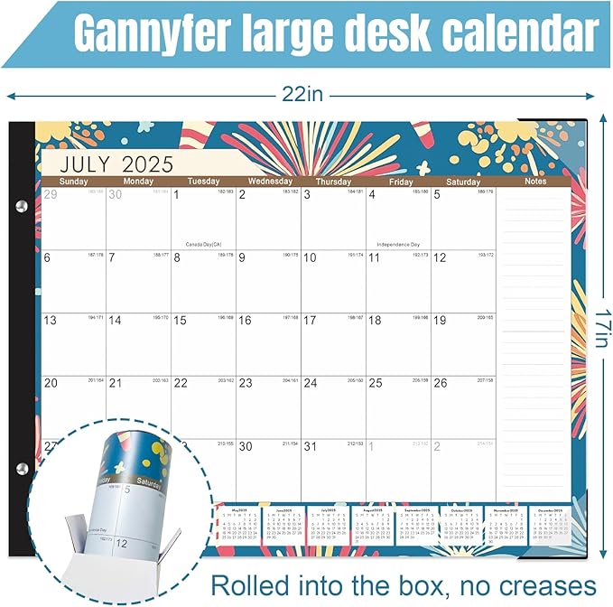 Gannyfer Desk Calendar 2025-2026, Large 22"x17" Monthly Calendar, July 2025 - Dec 2026, 18 Month Yearly Desktop Pad Calendar,Office Supplies Perfect for Home, School or Office(6 Stickers Included)