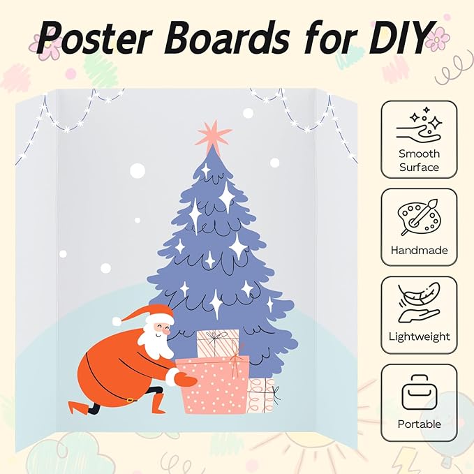 12 Pack Trifold Poster Board, 28x40 Inches White Presentation Board, Portable Display Board for Science Fair, School DIY Project and Business Exhibitions