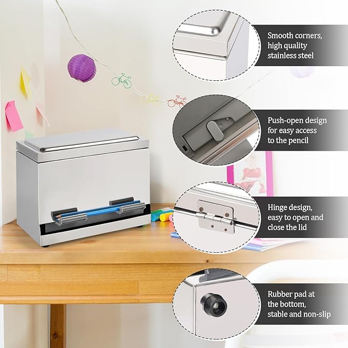 Stainless Steel Pencil Dispenser/Pen Holder for Classroom Home Restaurant for Bulk Pencils Storage/Unwrapped Drinking Straws Storage (Silver)