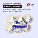 Tape Logic 3" x 55 yds Acrylic Packing Tape 3.5 Mil, Clear (6-Pack) Heavy Duty Packing Tape Rolls for Sealing Boxes at Home, Warehouse, & Office, Supplies for Packaging, Shipping, Moving