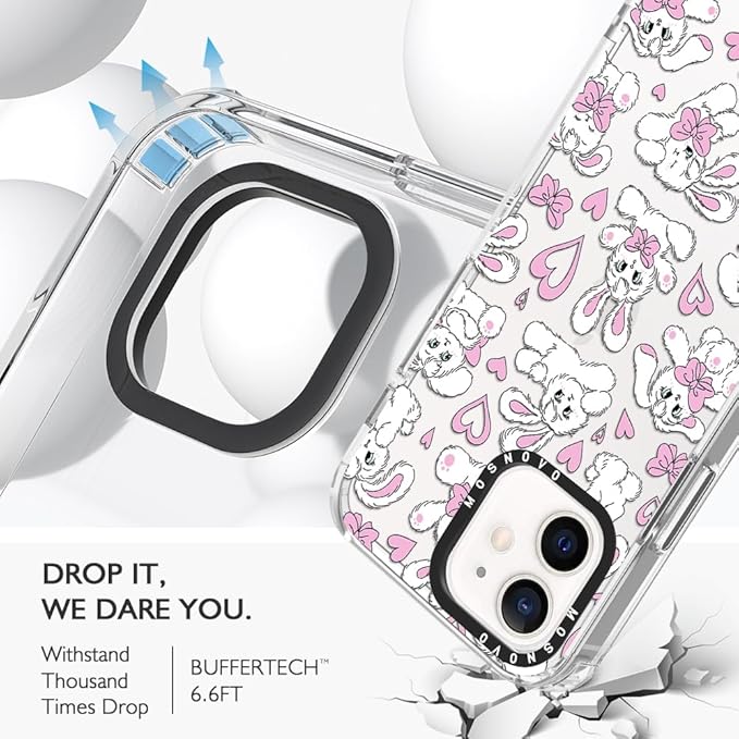 MOSNOVO Case for iPhone 12 Mini, [Buffertech 6.6ft Military-Grade Drop Protection] [Anti Peel Off Tech] Clear TPU Bumper Phone Case Cover Design - Bunnies