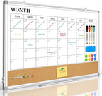 Large Dry Erase Calendar for Wall, 36"x24" Double-Sided Magnetic Whiteboard Calendar with Cork Board, Aluminum Frame Monthly White Board Memo Message Board for Office, Home, School, Kitchen