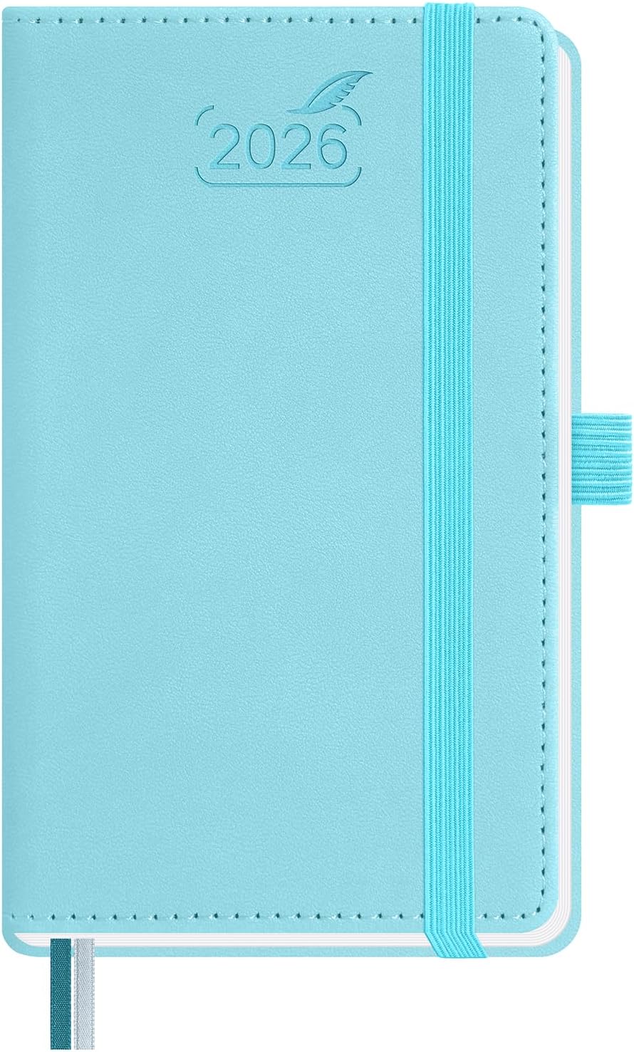 BEZEND Pocket Calendar 2026 Weekly and Monthly (3.5" x 6") Small Daily Planner for Purse (Jan-Dec) with Notes & Expenses, Inner Pocket, Pen Holder, Vegan Leather Hardcover - Sky Blue