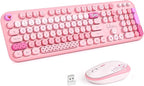 MOFII Wireless Keyboard and Mouse Combo, Full Size 2.4G Plug and Play Typewriter Retro Round Computer Keyboard and Mouse Set for Windows, Computer, Desktop, PC, Notebook - (Pink Colorful)