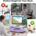 Desk Organizer and Accessories, Computer Monitor Stand Riser with Drawer and 2 Pen Holders, Office Desk Accessories & Workspace Organizers for Office Supplies (Purple)