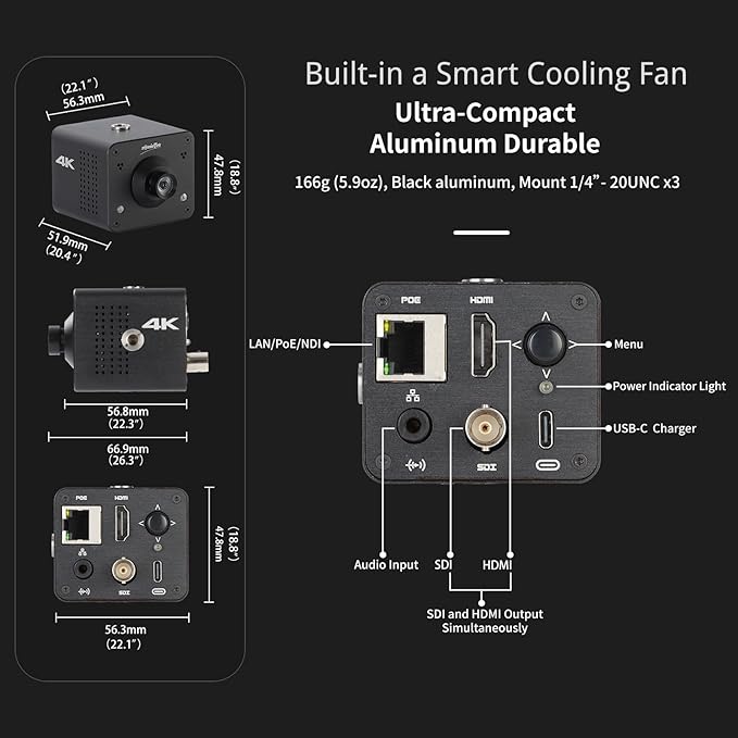 4K Native NDI HX3 POV Webcam Camera PoE, ZowieCAM, Simultaneously HDMI & SDI Output, RTSP/RTMP(s)/SRT, Standalone Live Streaming to YouTube/Twitch for Webcast, Meeting, Teaching & Gaming (M12)