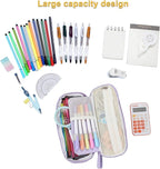 Big Pencil Case Zipper Pencil Pouch Organizer Large Capacity Pen Bag with Handle Portable for Girls Kids Adults Gift Pen Case for School Home Office Purple
