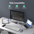 TECKNET Bluetooth Keyboard Rechargeable, 4-Device Free Switching (2.4G+BT), Ultra-Slim Full Size Wireless Keyboard, Quiet Typing, for PC/Laptop/Smart TV/Phone, Adjustable Stand, 12 Multimedia Keys