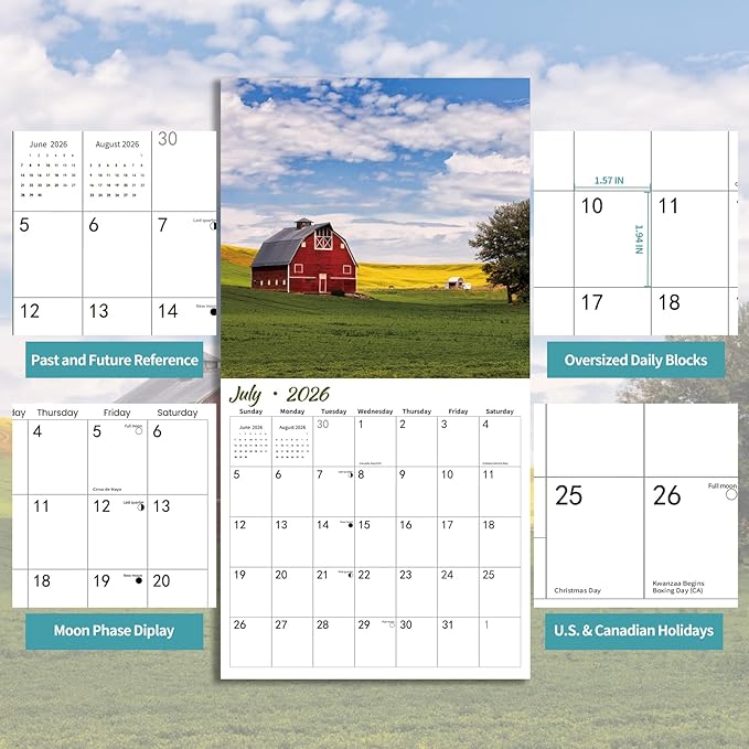 2026 Wall Calendar Barns | 12 Monthly Hangable Barns Calendars | 12" x 24" (Open) | Thick & Sturdy Paper for Organizing & Planning | Home and Office