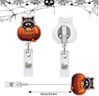 Halloween Badge Reel Retractable Cute Raccoon Name Tag Acrylic Alligator Clip Halloween Raccoon Sitting in Pumpkin Designs Badge Clip ID Spooky Badge Holder for Nurse Student Teacher