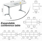 Folding Conference Table, Modern Large Conference Room Tables with Flip-Top Design, Foldable Conference Table Meeting Table with Wheels, Mobile Seminar Training Tables for Office Classroom (6, White)