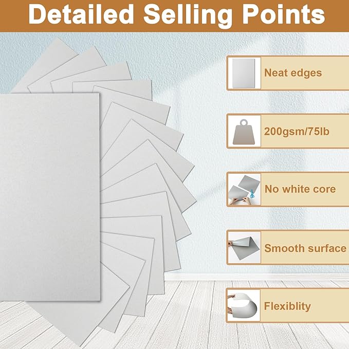 100 Sheets Grey Cardstock 8.5 x 11 Certificates Paper, 200gsm/75lb Premium Gray Card Stock Printer Paper for Card Making, Thank You Cards, Business Cards, Menus, Scrapbooking