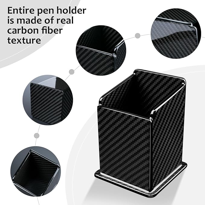 Carbon Fiber Pen Holder Pencil Holder for desk, Desktop Organizer and Black Pencil Cup for Office, School, Home,Glossy Black
