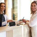 Amyhill 2 Pieces Acrylic Business Card Holder for Desk Clear Horizontal Business Card Display Stand Postcard Holder for Office Home Desktop (Black)