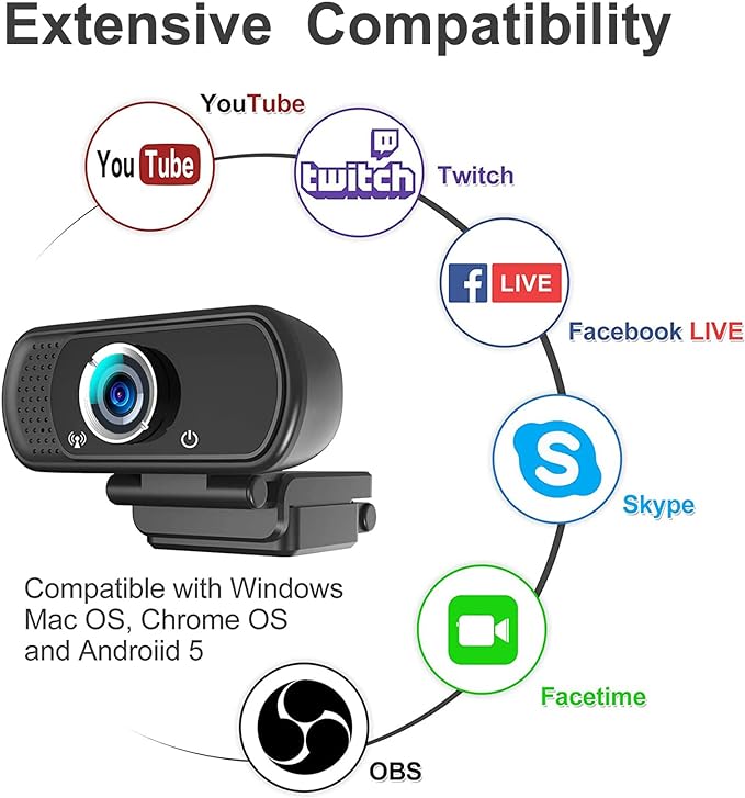 Webcam 1080p, Webcam for PC -with Microphone/Tripod/Privacy Cover, Computer Camera 110°Wide View, Plug and Play USB Web Camera for Desktop, PC Web-cam for Laptop Mac Zoom Conferencing Streaming