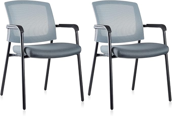 CLATINA Office Reception Guest Chair Mesh Back Stacking with Ergonomic Lumbar Support and Thickened Seat Cushion for Waiting Conference Room Gray 2 Pack