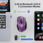TECKNET Wireless Mouse (BT5.0/3.0 & 2.4G) Rechargeable 4800 DPI Silent USB A & Bluetooth Mouse 6 Buttons, Wide Compatibility - Purple