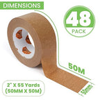 Eco-Friendly Kraft Paper Tape, Biodegradable Heavy Duty Packing Tape 2Inch x 55Yard, Recyclable Packaging Tape Self Adhesive Box Tape for Shipping, Sealing, Moving & Masking, 48Rolls