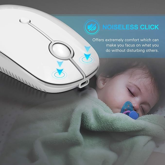 Type C Wireless Mouse，Vssoplor USB C Mouse Dual Mode 2.4G Cordless Mice with Nano USB and Type C Receiver Compatible with PC, Laptop, MacBook and All Type C Devices-White Silver