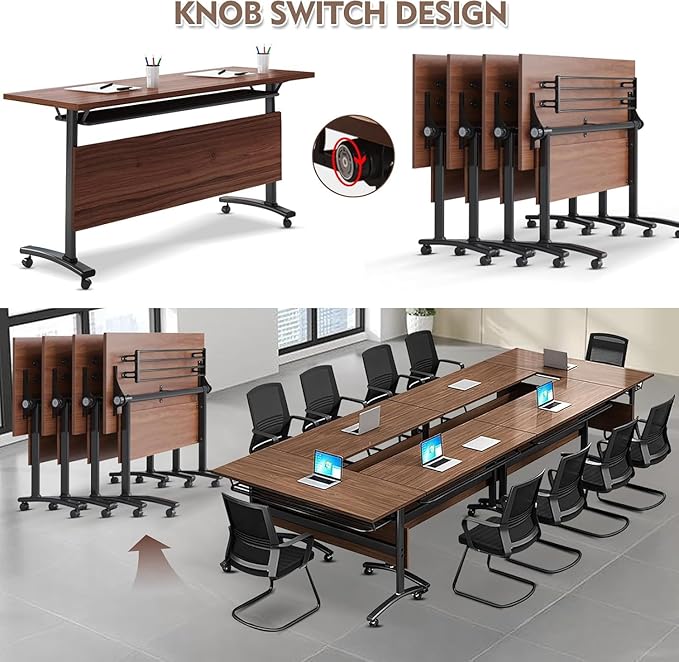 Conference Table, Folding Conference Desk Modern White, Seminar Table with Wheels, 2-10 People for Office, Meeting Break Room (4, 1619YHT, 61IN)