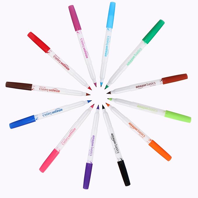 Amazon Basics Low Odor Ultra Fine Tip Dry Erase White Board Markers, Assorted Colors, 12-Pack