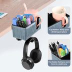 Desk Cup Holder Clip on Pen Holder Headphone Hanger Headset Stand Rotatable Clamp Hook Under Desk (Sky Blue)
