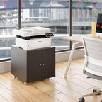 Printer Stand with Storage, 3D Heavy Duty Printer Table with Shelves, Large Printer Table for Home Office, Black Printer Stand on Wheels with Doors, Metal Fax Machine Stand for Workplace