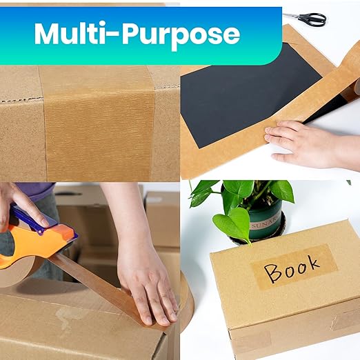 ADHES Heavy Duty Kraft Paper Tape, 7.5mil, 2 Inch x 55 Yards x 12 Rolls, Biodegradable Paper Packing Tape Writable & Uncoated Brown Packing Tape for Shipping, Moving, Sealing