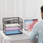 Marbrasse 4 Tier Paper Organizer Letter Tray - Mesh Desk File Organizer with Handle, Paper Sorter Organizer for Letter/A4 Office File Folder Holder (Black, 12.6" x 9.1" x 10.7")