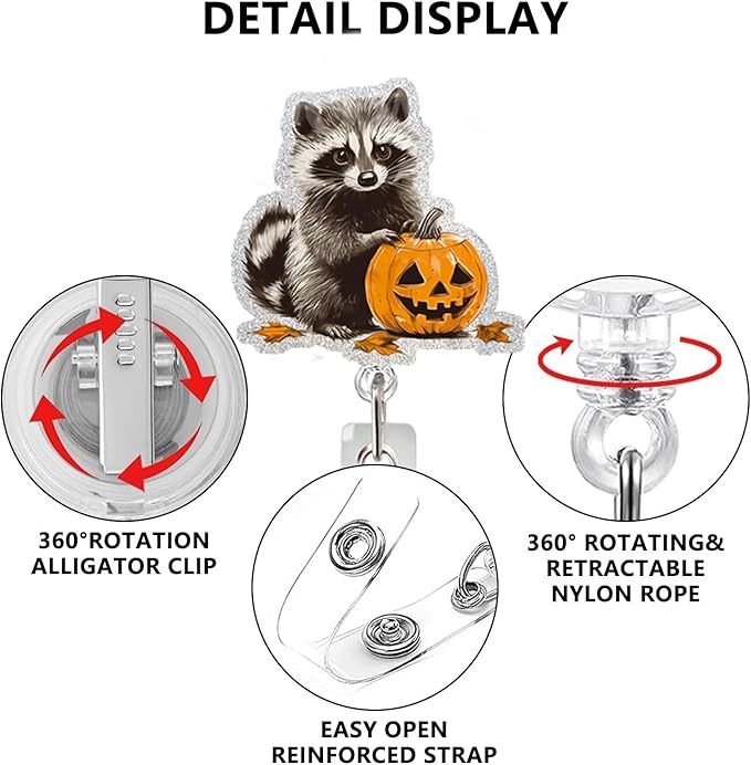 Halloween Cute Pumpkin Badge Reel Holder Retractable for Nurse Nursing Medical Worker & Teacher Pumpkin Bow Badge Reel with Alligator Clip & Durable Nylon Cord Acrylic Name Tag Card Badge Clip