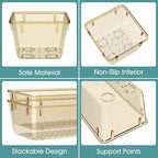 WOWBOX 25 PCS Plastic Drawer Organizer Set, 4 Sizes Desk Drawer Divider Organizers and Storage Bins for Makeup, Jewelry, Gadgets for Kitchen, Bedroom, Bathroom, Office, Clear Champagne