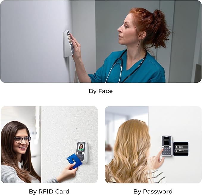 ANVIZ Time Clocks for Employees Small Business - CX5 Clock in and Out Machine - Face + RFID + Pin - Door Access - Biometric Electronic Punch Machine - Forever Free Cloud Software