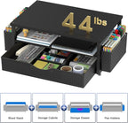 Desk Organizer and Accessories, Computer Monitor Stand Riser with Drawer and 2 Pen Holders, Office Desk Accessories & Workspace Organizers for Office Supplies (Black)