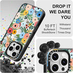 MOSNOVO Magnetic Case for iPhone 16 Pro, 10ft Military-Grade Protection, Compatible with Magsafe, Shockproof Phone Case for iPhone 16 Pro - Pastel Floral Garden - Clear Black