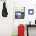 EASEPRES 5 Pocket Mesh Hanging Wall File Organizer with Hangers & Nametag Label, Wall Mounted Mail Paper Document Folder Holder, Clipboard Storage Organization Magazine Rack for Office Cubicle, Black