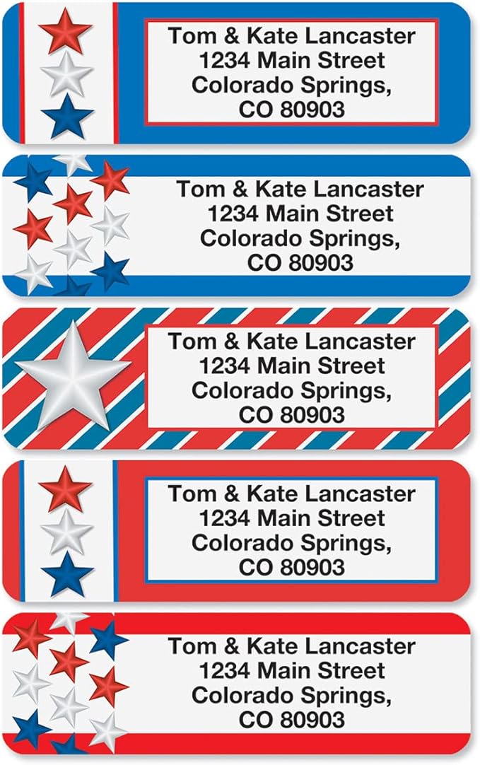 Colorful Images Star Spangled Patriotic Rolled Personalized Return Address Mailing Labels with Dispenser, Customize with Name & Shipping Address, 500 ¾” x 2½” Self Adhesive, Easy Peel Label Roll