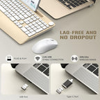 Ergonomic Wireless Keyboard and Mouse with Wrist Rest，Phone Holder - 2.4GHz Full-Sized Low-Profile Quiet Gold Wireless Mouse and Keyboard Combo for Computer, Laptop, PC, Mac-Gold