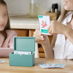 DRASTAR Index Card Holder, 3x5 Index Card Box, Wooden Index Card Organizer with 45 Index Card Dividers, Flashcard Notecard Holders for Home Office, Teal